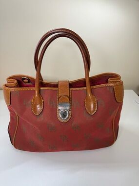Dooney & Bourke Red Satchel with Brown Leather Trim